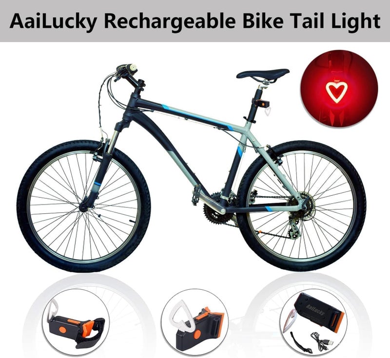 AaiLucky Rechargeable Bike Tail Light, LED Bicycle Rear Light for Night Riding, Bright Girls Heart Shape Bike Taillight, Cycling Warning Light for Adult Kids Women, 5 Lighting Mode - Image 2